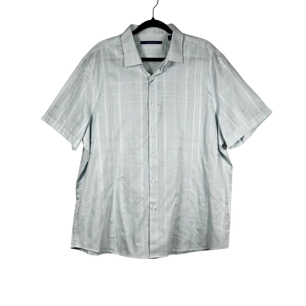 Perry Ellis Button Up Short Sleeve Light Blue 100% Cotton‎ Collard Shirt Size XL